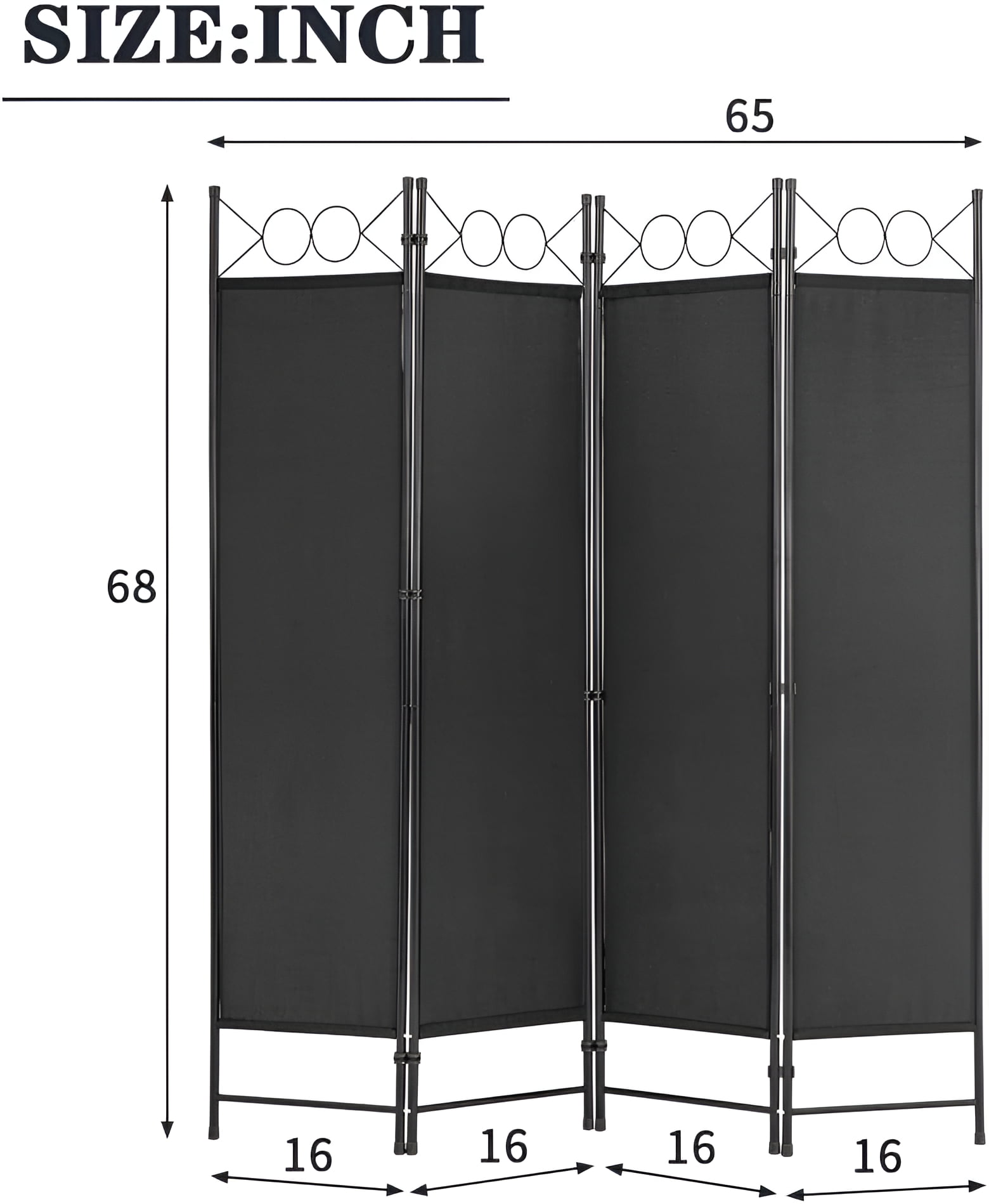 YRLLENSDAN 4 Panel Room Divider 6FT Steel Frame Screen Folding Privacy Divider Freestanding Partition for Home Office Bedroom, Black