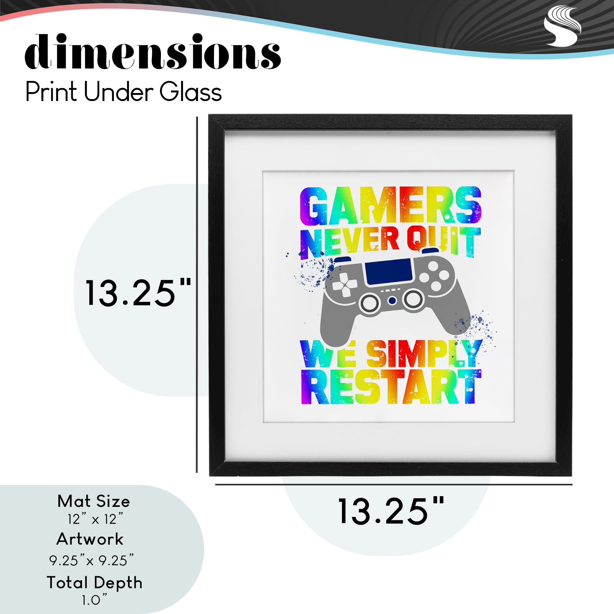 Rainbow Gamers Never Quit Black Framed Print Under Glass, design by Kim Allen