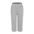 thumbnail image 4 of YDFCWXW Womens Yoga Capri Pants High Waist Wide Leg Capri Leggings Pull On Stretch Casual Capris with Pockets Light Gray, S, 4 of 6