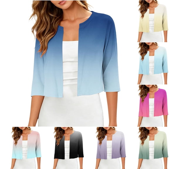 CaComMARK PI Cropped Cardigan for Women 3/4 Sleeve Open Front Bolero Shrug Trendy Cardigans Coat Tops Yellow