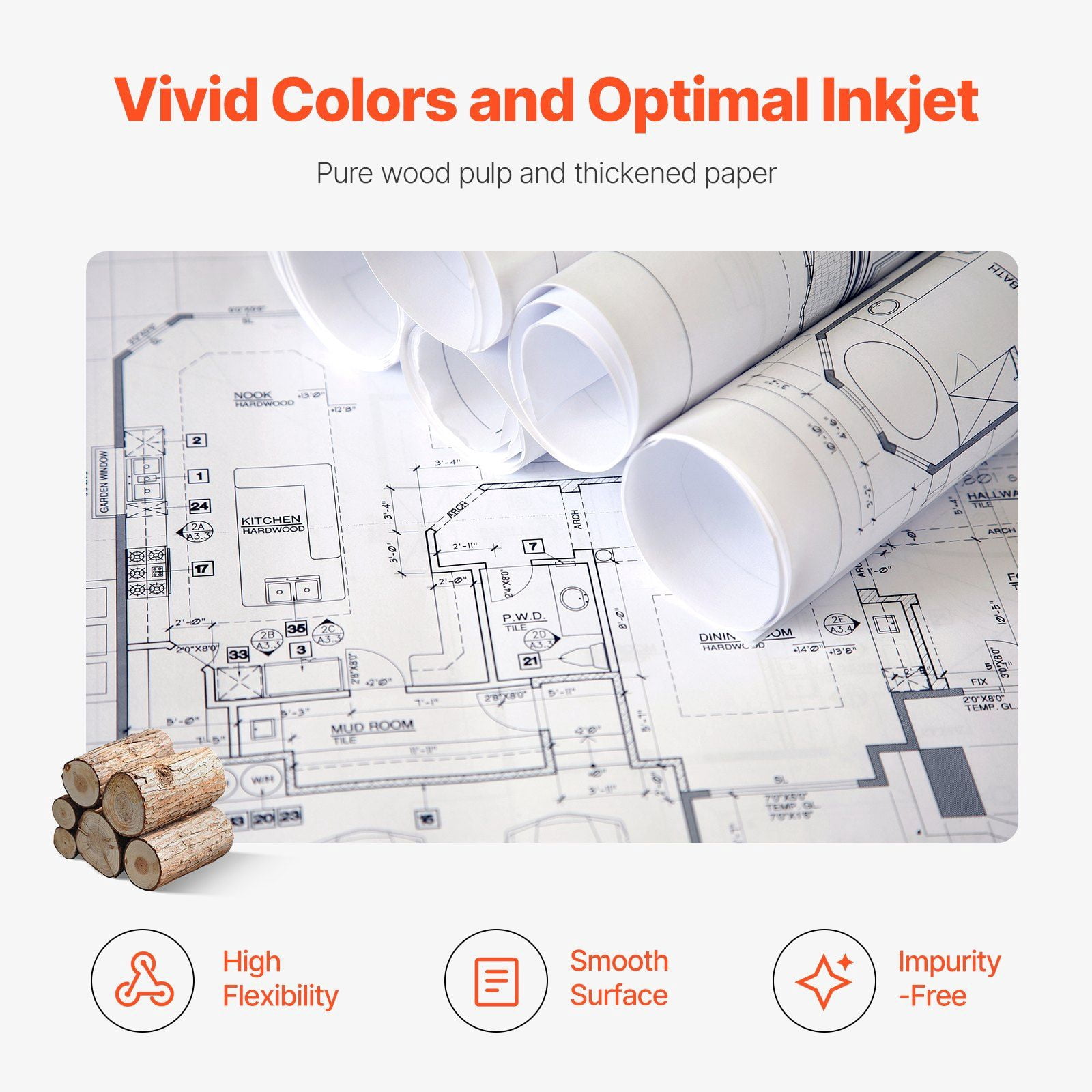 24" x 150 ft Wide Format Plotter Paper, 4 Rolls CAD Bond Paper for Engineering Drawings, Architectural Designs & GIS Maps, 20 LB Bond, 2" Core – Ideal for Large-Scale Printing