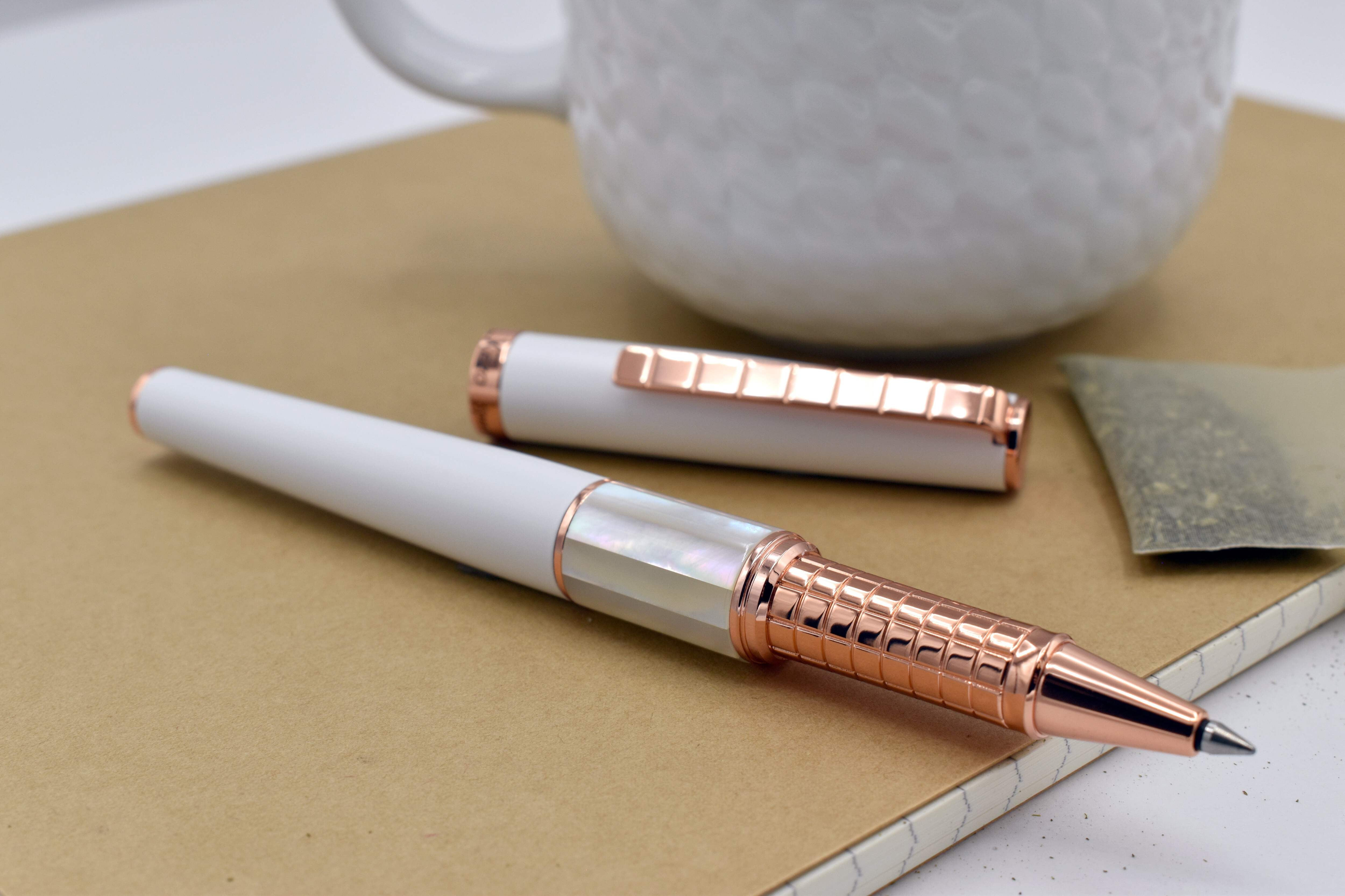 Xezo Speedmaster® White Brass Rollerball Pen - With White Mother of Pearl  Rose Gold