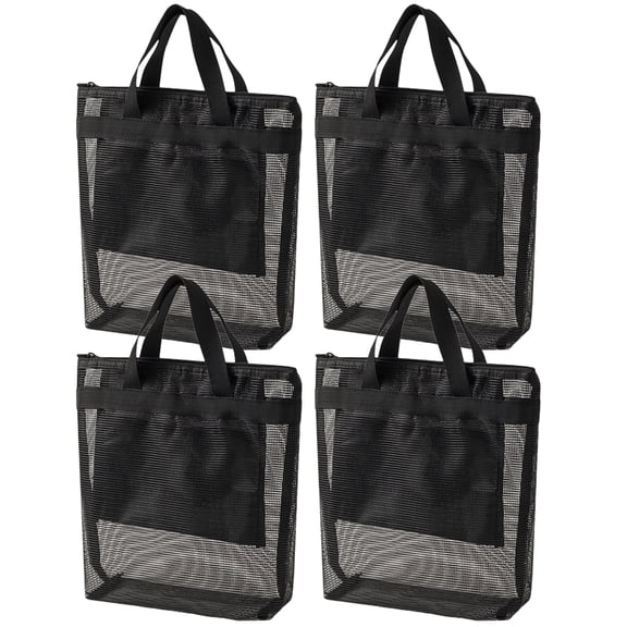 4 Pack Mesh Zipper Pouch with Handles, Heavy Duty Mesh Tote Bag, Portable Organizer for the Gym, Travel Toiletries, Makeup, Shower Supplies, or Lunch
