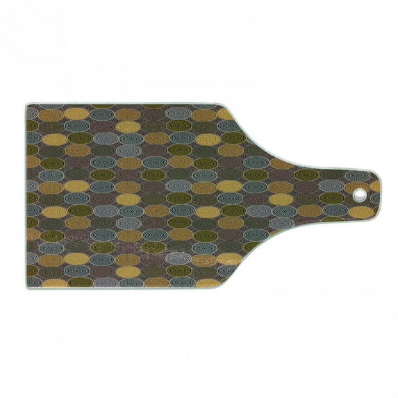 Aboriginal Cutting Board, Abstract Dotted Ornamental Rounds with Folkloric Influences, Decorative Tempered Glass Cutting and Serving Board, in 3 Sizes, by Ambesonne