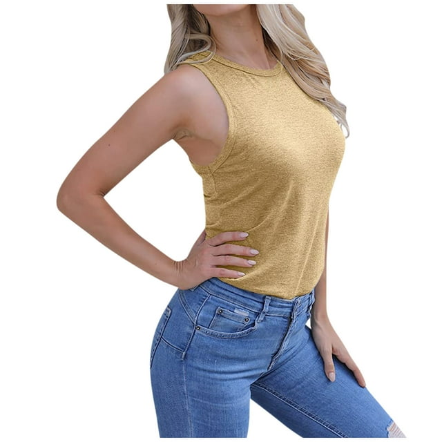 Mrat Débardeurs pour Femmes Mode Décontractée Sans Manches Col Rond Blouses Gilets Débardeurs pour Femmes Débardeurs Amples S-455 Kaki P