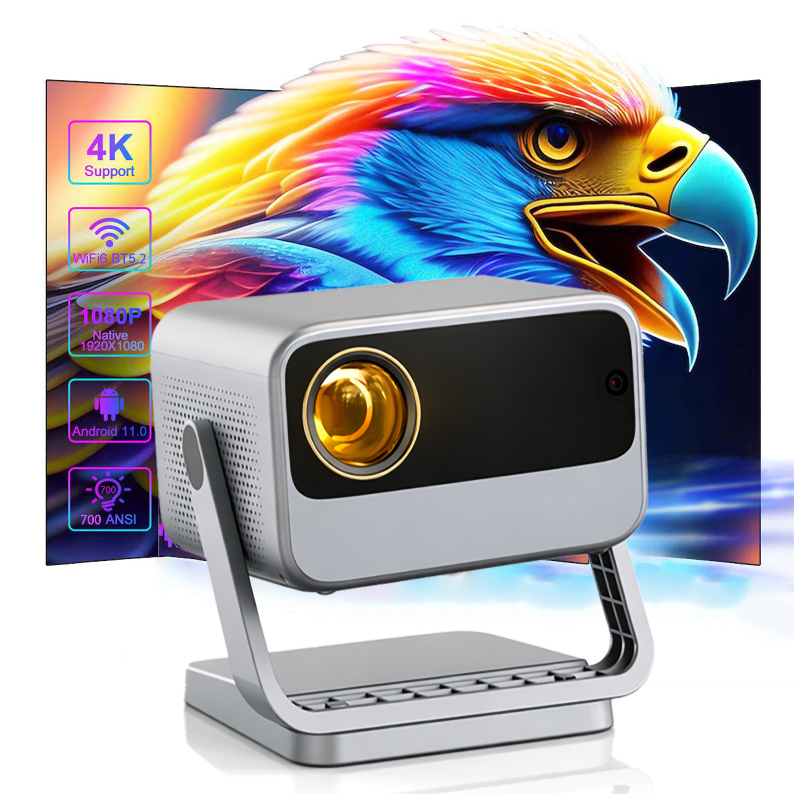 Lumio Mini Projector with WiFi and Bluetooth,Built-in Apps,Auto Focus,1080P Portable Projector,Supports TV Stick/PS5/HDMI