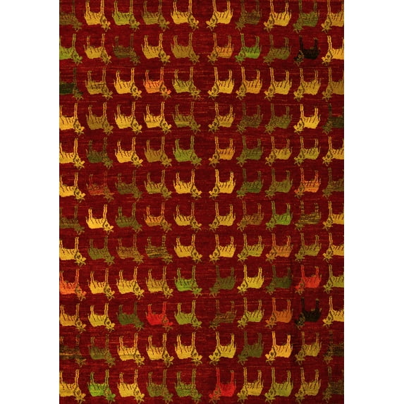 Ahgly Company Machine Washable Indoor Rectangle Abstract Yellow Modern Area Rugs, 8' x 10'