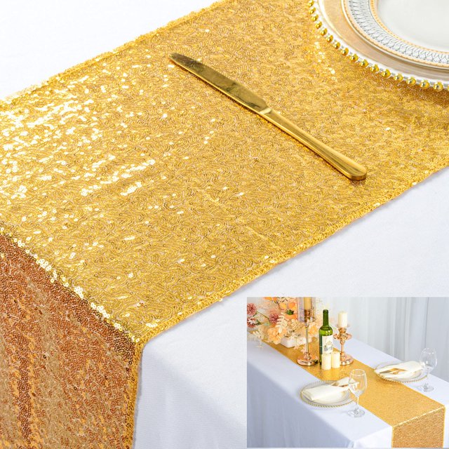 Shinybeauty Paquete De 15 Caminos De Mesa Con Lentejuelas Doradas, 12 X 108 Pulgadas De Largo, Manteles Con Purpurina Brillante Para Bodas, Fiestas Y Eventos Elegantes