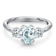 thumbnail image 3 of Gem Stone King 1.86 Ct Oval Sky Blue Aquamarine White Topaz 925 Sterling Silver Ring, 3 of 6