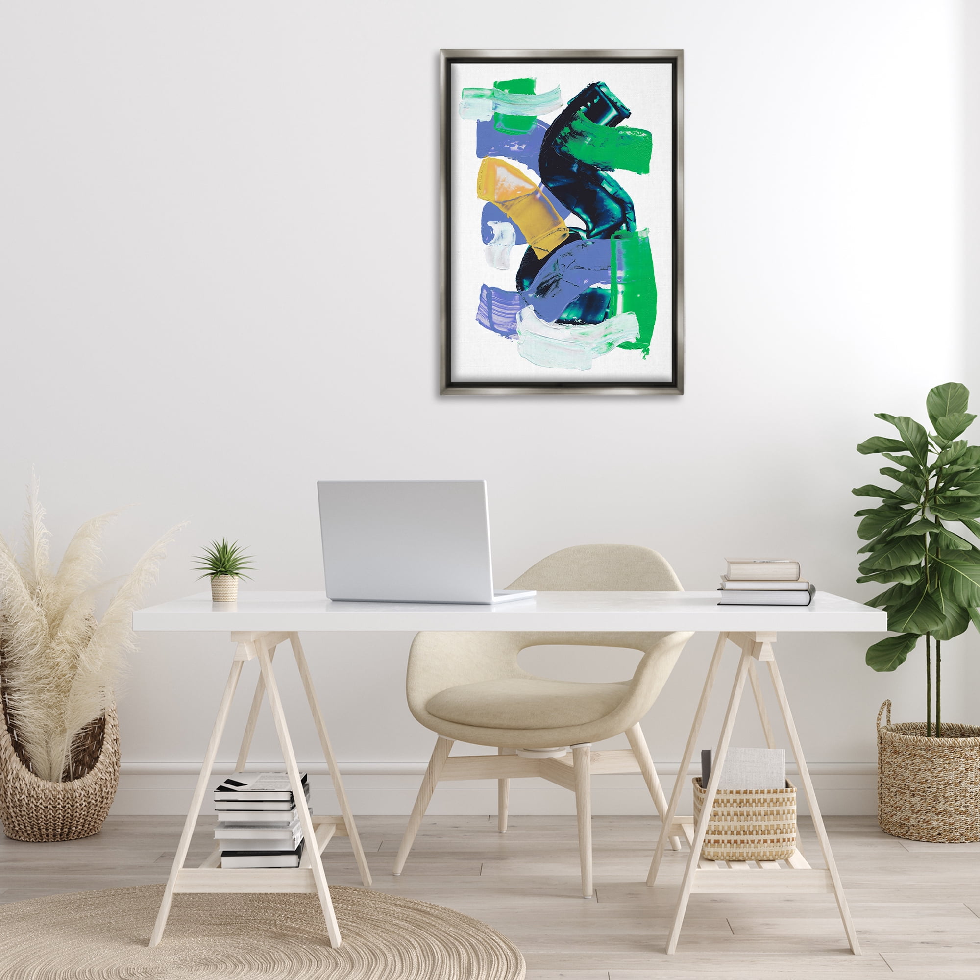 Stupell Industries Expressive Bold Brush Strokes Abstract Painting Gray Floater Framed Canvas Art Print Wall Art, 21 x 31