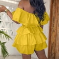 thumbnail image 2 of VIWORLD Women's Off-Shoulder Waist-Tied Summer Jumpsuit Solid Color with Layered Ruffle Design Yellow 2XL, 2 of 6