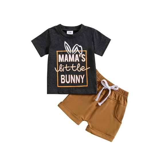 LUOGENLI Autumn Baptism Outfits for Boy Toddler Boys Short Sleeve Easter Bunny Prints T Shirt Tops Shorts Child Kids 2Pc Set Outfits Clothes Baptism Outfits for Boys Size 7/8 2-3 Years