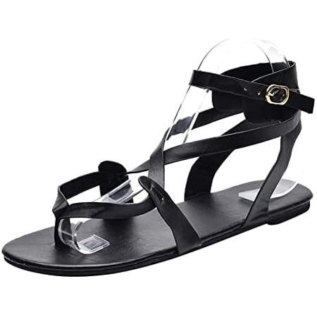 

Women s Gladiator T-strap Flat Sandals Roman Cross Strappy Sandal Open Toe Beach Fisherman Shoes