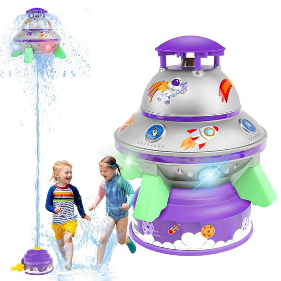 Water Sprinkler for Kids Water Toy with Light Up,Adjustable Height Water Launcher Water Toy Backyard Christmas Birthday Gift for Girls Boys Age 3-12 Year Old-Silver