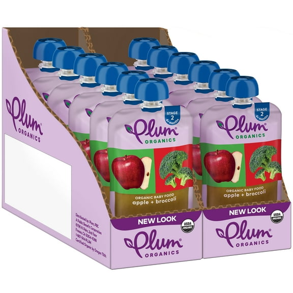 Plum Organics Stage 2 Organic Baby Food, Apple and Broccoli, 4 oz Pouch - Case of 12