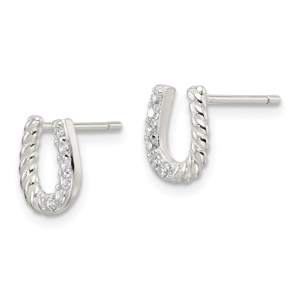 Auriga Fine Jewelry 925 Sterling Silver E-Coating Cubic Zirconia Horseshoe Stud Earrings for Women