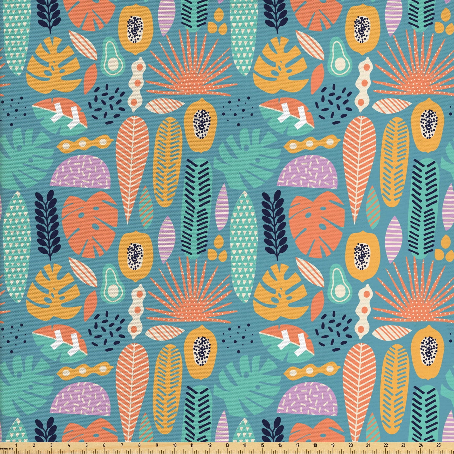 Botanical Fabric by The Yard, Repetitive Colorful Tropical Leaves