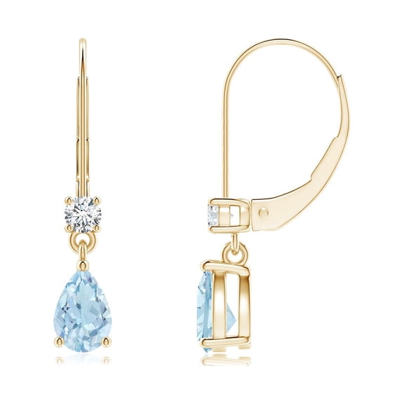 ANGARA Natural Pear Aquamarine Leverback Drop Earrings with Diamond in 14K Yellow Gold for Women (Size-6x4mm) | March Birthstone, Anniversary, Jewelry Gift for Women | Natural Aquamarine Earrings