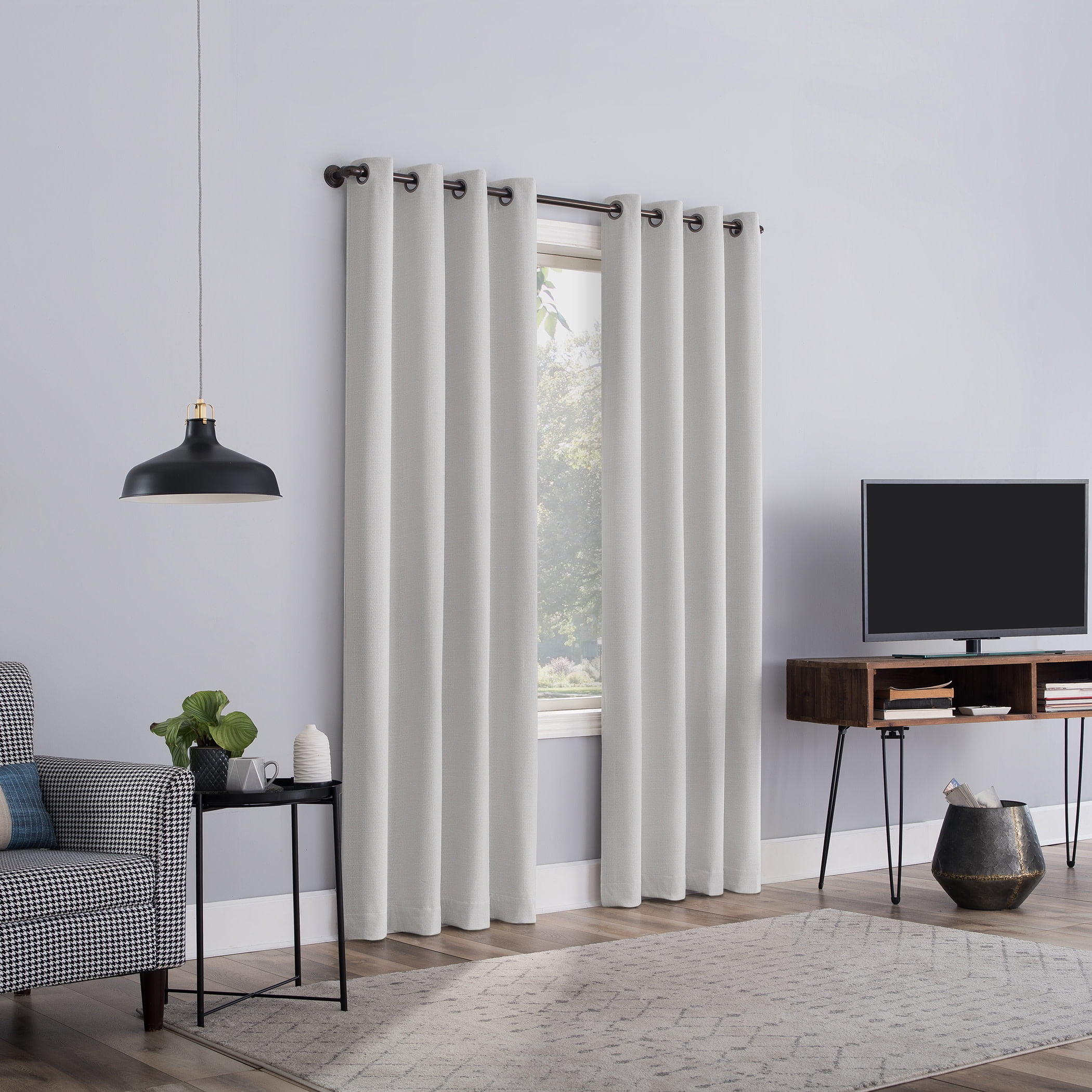 Sun Zero Channing Grid Texture Draft Shield Fleece Insulated 100% Blackout Grommet Curtain Panel, 50X84, Pearl