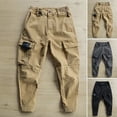 thumbnail image 2 of Fusipu Elastic Waist Button Fly Ankle-Length Man Pants Multi Pockets Mid-Rise Men Cargo Pants for Mountain Climbing, 2 of 8