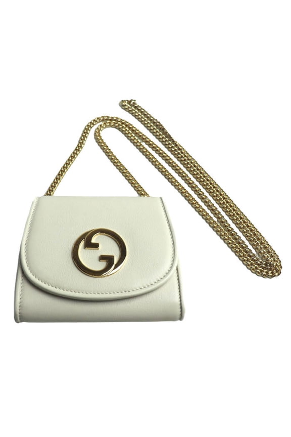 Pre-Owned GUCCI Interlocking G Blondie Medium Chain Wallet Shoulder Bag White 725219...