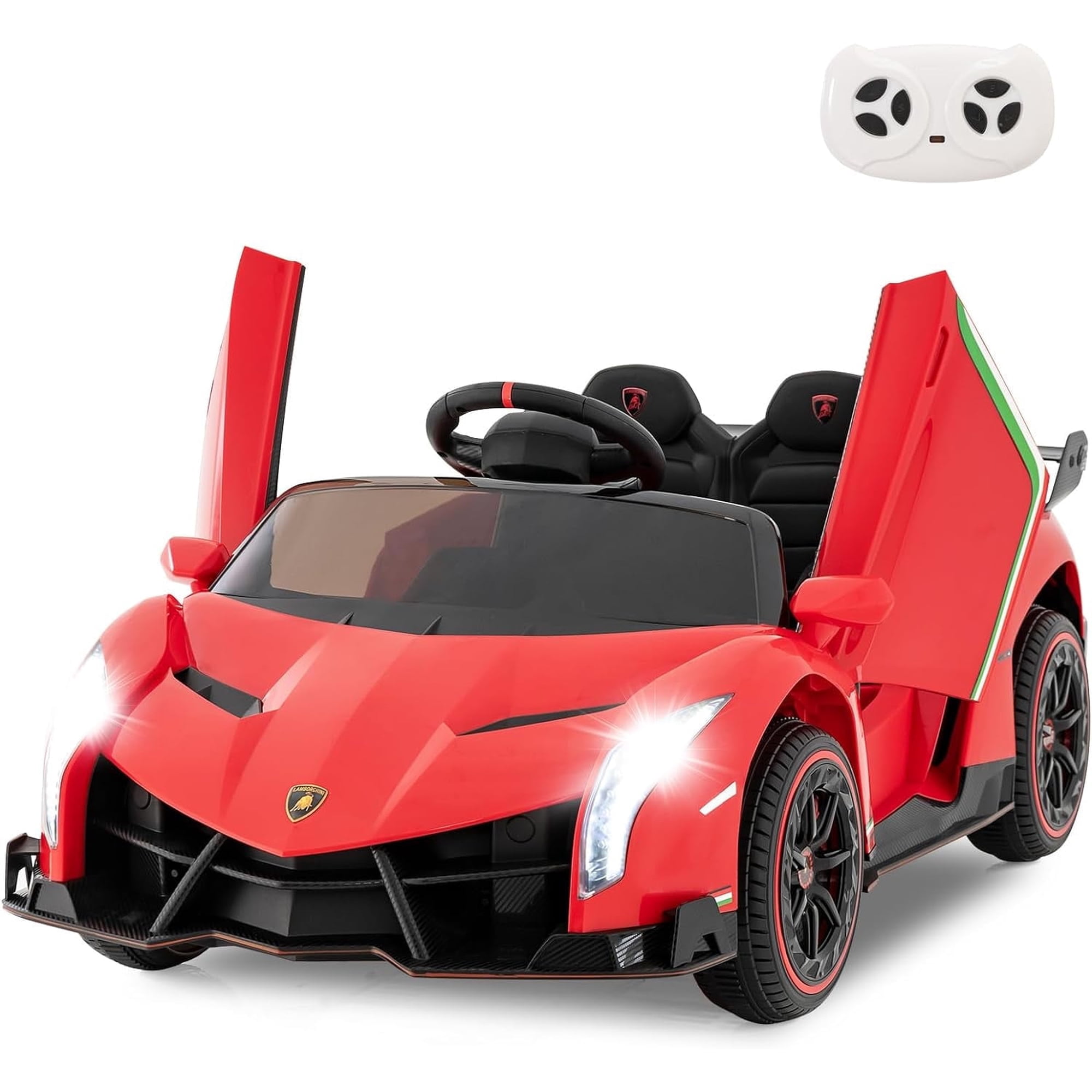 OLAKIDS 2 Seater Kids Ride on Car 12V 4WD Licensed Lamborghini Veneno Powered Electric Vehicle with Hydraulic Doors Rocking Mode Adjustable Speeds Remote Control MP3 Headlight