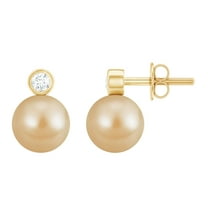 Rosec Jewels South Sea Pearl Stud Earrings with Diamond for Women (8 mm, AAA Quality), 18K Yellow Gold