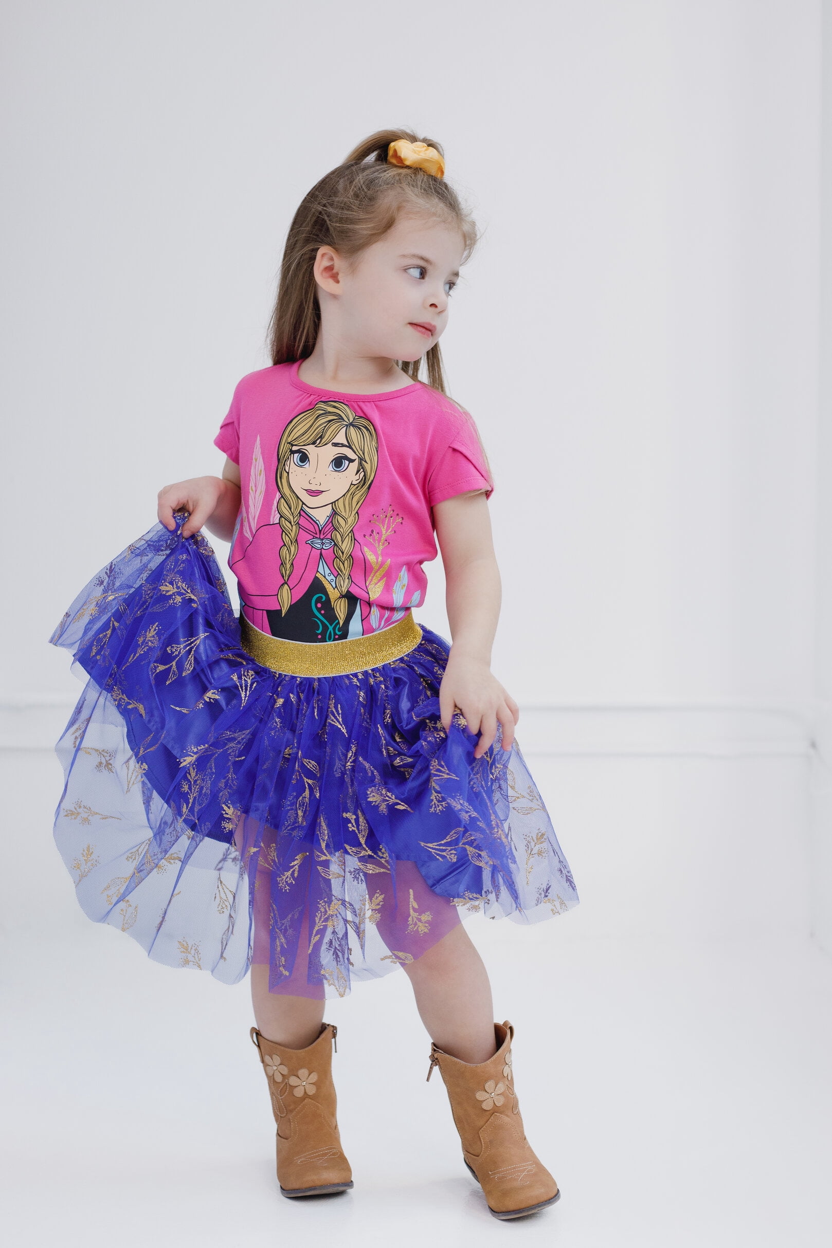Disney Frozen Toddler Girls' T-Shirt and Tutu Skirt Set with Scrunchie Pink Anna