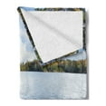 thumbnail image 2 of USA Soft Flannel Fleece Blanket, Canoe on the Shore of a Northern Minnesota Lake During Autumn Relaxation Vacation Time, Cozy Plush for Indoor and Outdoor Use, 50" x 70", Multicolor, by Ambesonne, 2 of 5