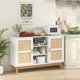 thumbnail image 2 of Costway Aparador Buffet, Mueble de Almacenamiento con 3 Estantes Abiertos y 2 Gabinetes Laterales, Mueble para TV de 120 cm con 2 Puertas Tejidas de Bambú, para Comedor, Sala de Estar, Natural, 2 of 2
