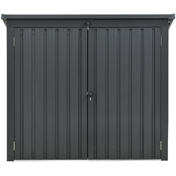 Hanover Trash and Recyclables Storage Shed | Pent Roof | Galvanized Steel | 2-Point Locking System | Stores 2 Trash Cans | 3.3-Ft. x 5.2-Ft. x 4.4-Ft. | Dark Gray | HANBINSHD-GRY