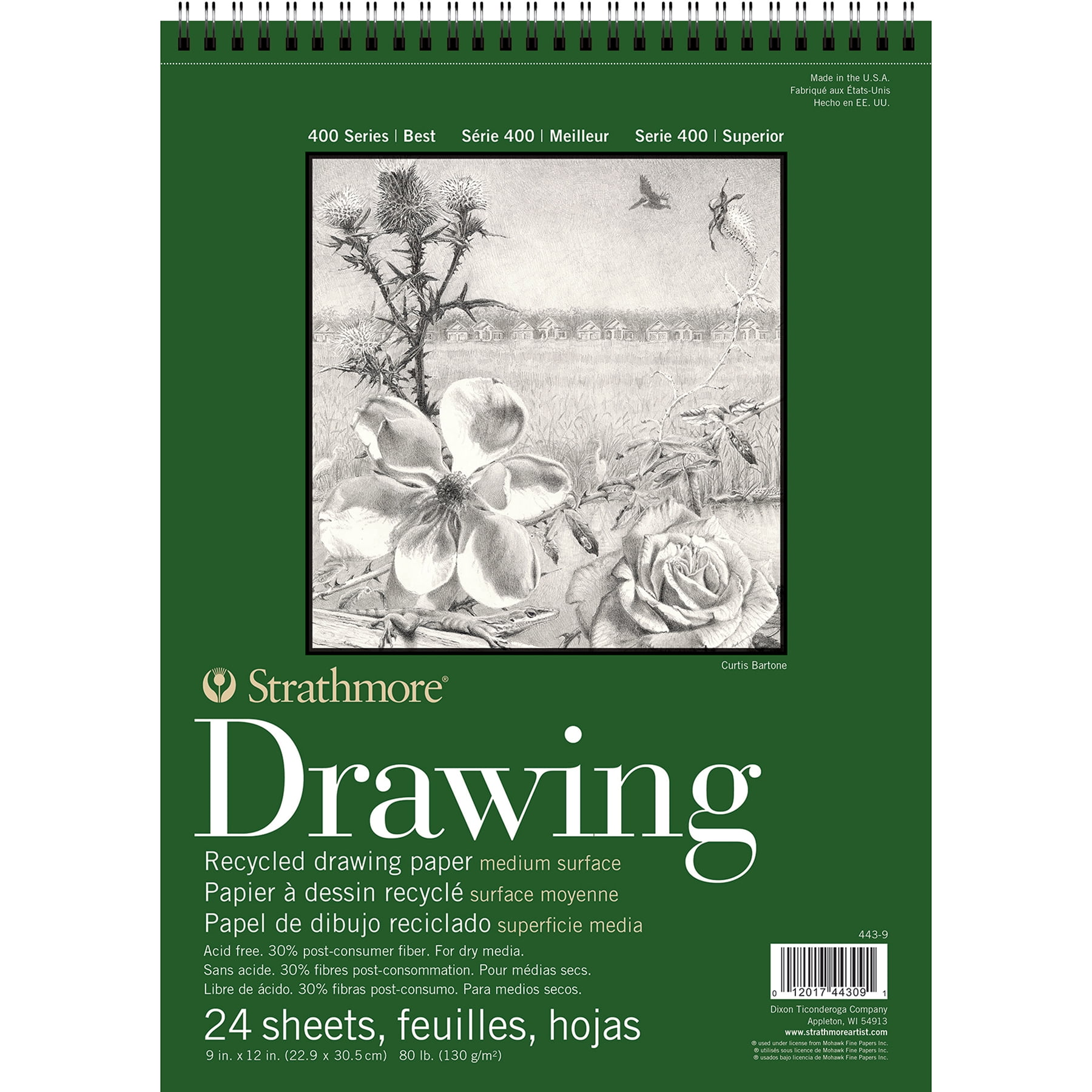 Strathmore 400 Series Drawing Pad, Recycled, Top Wire Binding, 24 Sheet, 9x12 inch, Pack of 3