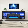 thumbnail image 6 of 71'' Floating Fireplace TV Stand for 75/85''TV with 40'' Fireplace, LED Modern Black High Gloss Entertainment Center w/lights, Power Outlet, Adjustable Shelf, 2-Tier TV Console Cabinet with Storage, 6 of 9