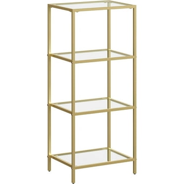 Bookcase 4-Tier Bookshelf Slim Shelving Unit for Bedroom Bathroom Home Office Tempered Glass Steel Frame Gold