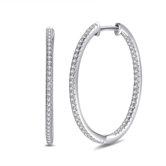 Timorina Large Hoop Pavé Moissanite Earrings in 18K White Gold over Silver