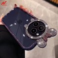 thumbnail image 2 of Funda de lujo con orejas de oso de diamante para iPhone 14 Pro Max 14Pro 11 12 13 Pro Max 14 Plus, cubierta suave de silicona transparente chapada Fivean unisex, 2 of 2