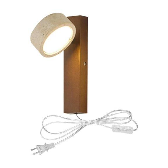 KAYYELAMP Wabi-Sabi Round Swivel Wall Sconce - Stone & Walnut 5.9ft Plug Cord 6000K Cold White Lighting Vintage Lamp for Kitchen & Entryway