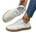 thumbnail image 6 of QWKLEAJ Women’s Retro Leopard Print Casual Shoes, Metallic Denim Two Stripe Lace Up Gum Platform Trainers for Daily Street Walking Fashion Footwear Gold 5.5, 6 of 6