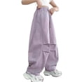 thumbnail image 2 of WPPGONE Girls Cargo Pants Teen Tween Baggy Parachute Trousers with Drawstring Elastic Waist Loose Fit Wide Leg Streetwear Bottoms with Flap Pockets for Casual Dance School, 2 of 9