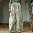 thumbnail image 2 of yunLCZ Women's Wide Leg Pants Holiday Style Retro Linen Floral Ethnic Print Casual Pants For Women – Comfortable Relaxed Fit Perfect For Summer Beach And Vacation Wear Business Work Casual Pants, 2 of 4