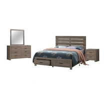 Pemberly Row 4-piece Queen Storage Wood Bedroom Set in Barrel Oak