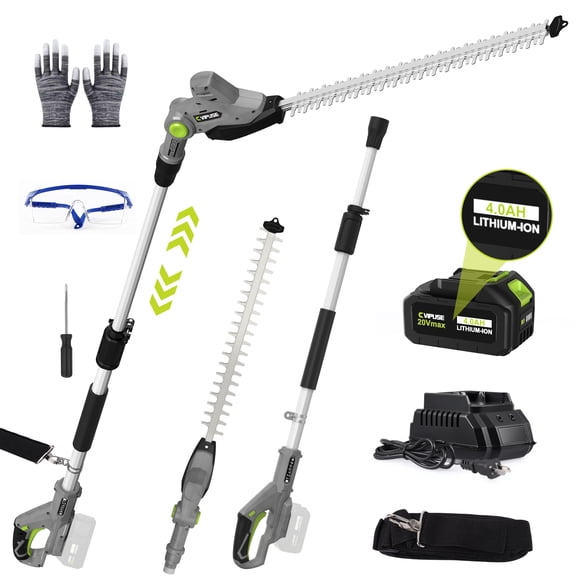 Vipuse Pole Hedge Trimmer Cordless, Electric Bush Trimmer Tool with 21" Dual-Action Blade, Detachable Telescoping Pole, 4.0Ah Battery, Powerful Branches Cutter for Tree & Shrubs Pruning
