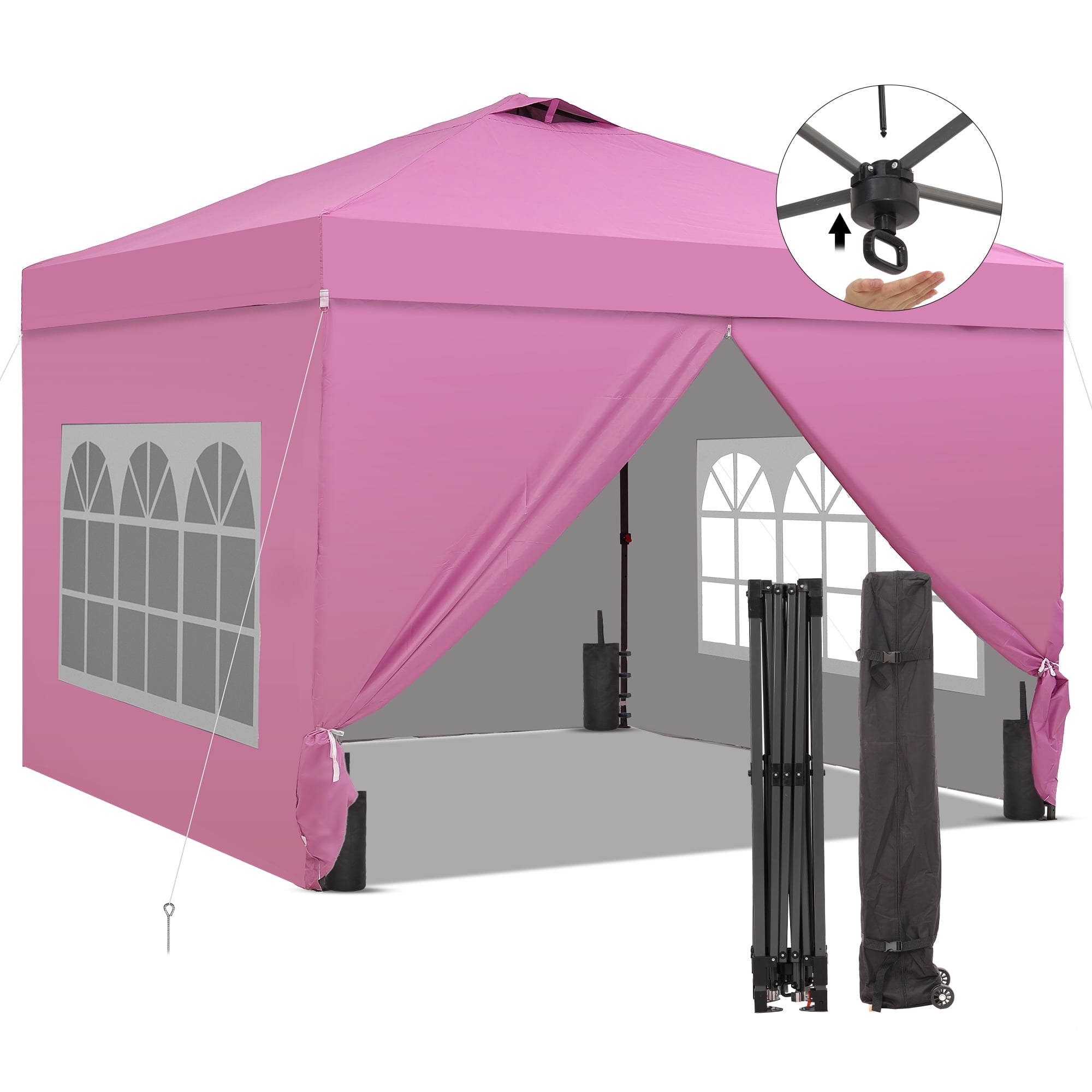 Outdoor Basic 12x12 Pop up Canopy Tent with One Push Setup and Sidewalls,Instant Shade Gazebos with Weighted Sandbags,Pink
