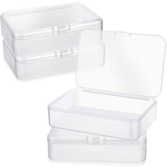 4Pack Small Plastic Storage Containers with Hinged Lids, Rectangle Clear Plastic Storage Containers for Beads Jewelry and Crafts