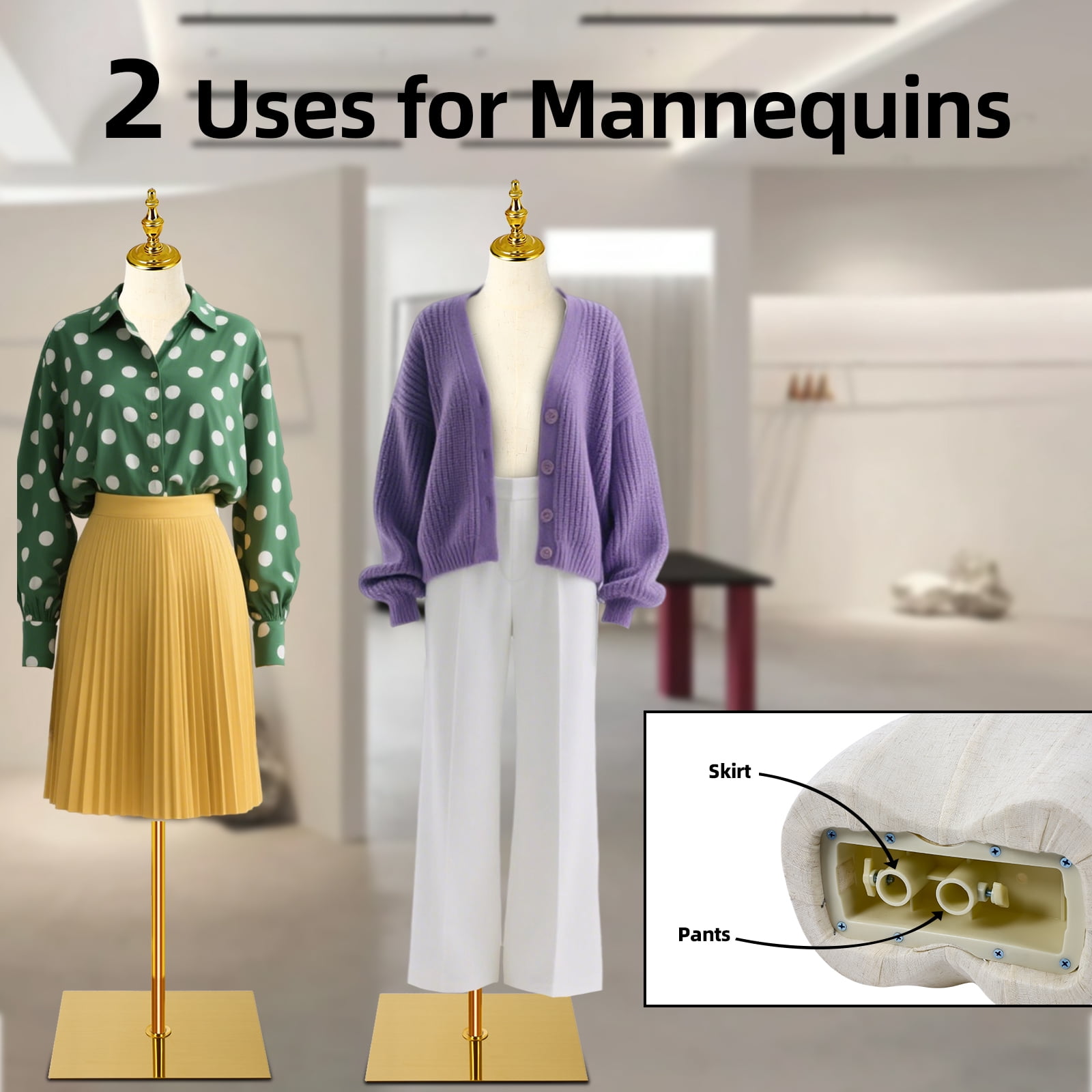 Female Mannequin, 2-Hole Position Mannequin Torso with Stand, Height Adjustable Torso for Clothing Dress Jewelry Display, Sewing, Beige