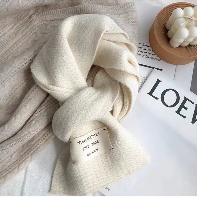 Bufanda de punto de lana de invierno para mujer, cálida, gruesa, de color sólido, para estudiantes