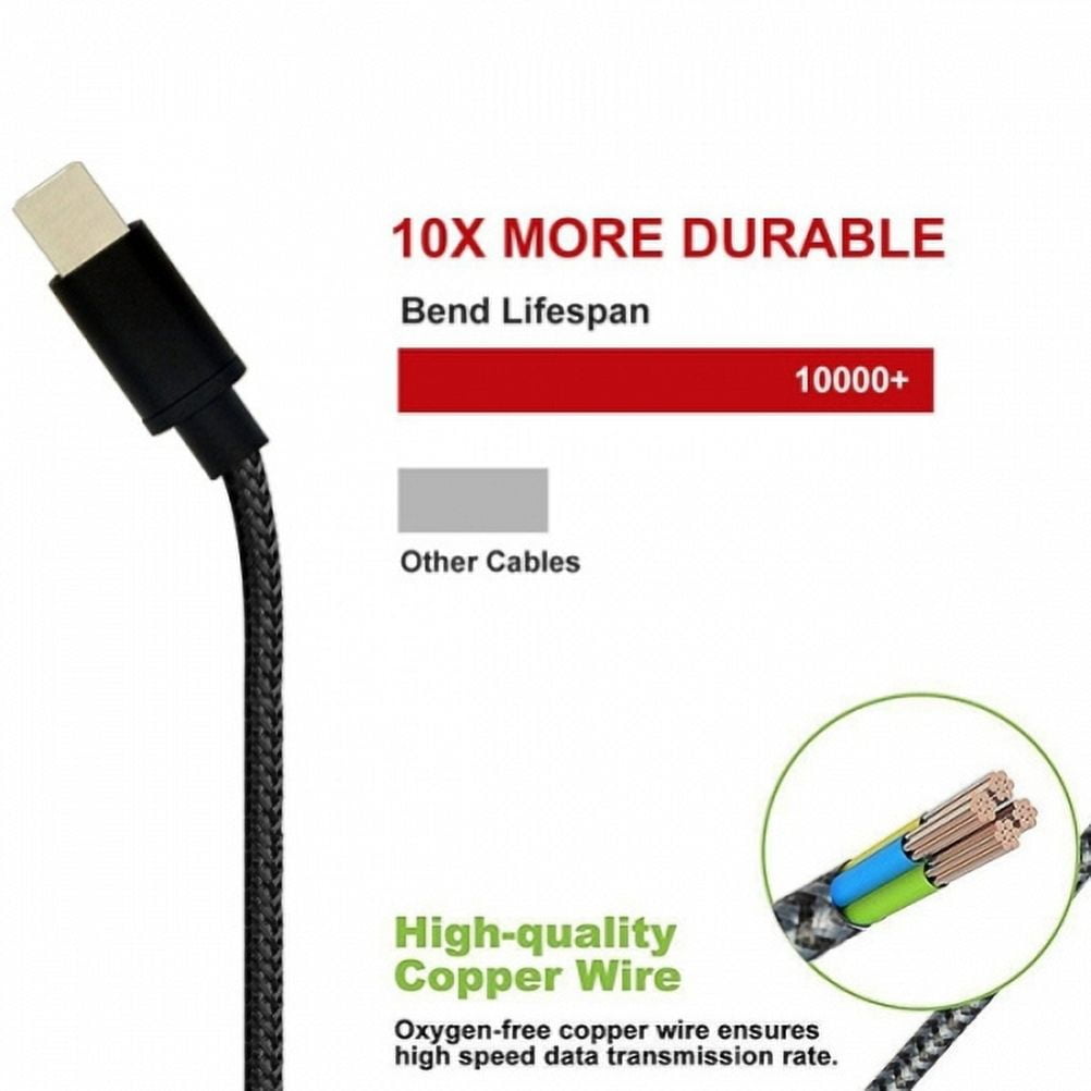 Type-C 6ft USB Cable w 34W Home Charger A1X for Motorola Moto G7 Power Play G6 - Nokia 3.1, 7.1, 8, Plus - OnePlus 5T, 6, 6T, 7 Pro - Razer Phone 2 - RED Hydrogen One