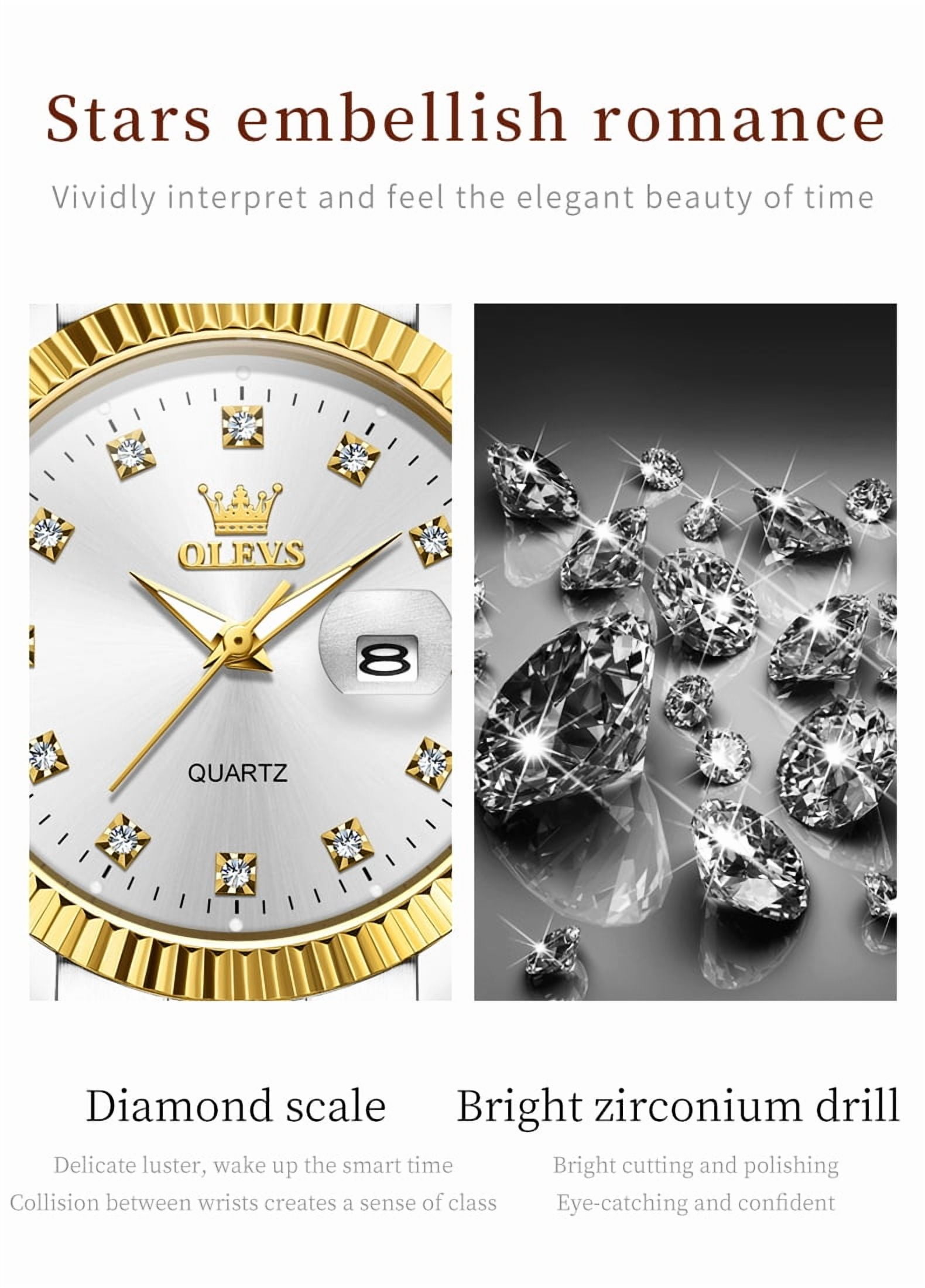 OLEVS Watches for Women Diamond with Date Luxury Female Waterproof Women Wrist Watch Analog Dress Quartz Stainless Steel Ladies Watch Luminous Calendar Women Watch Reloj para Mujer