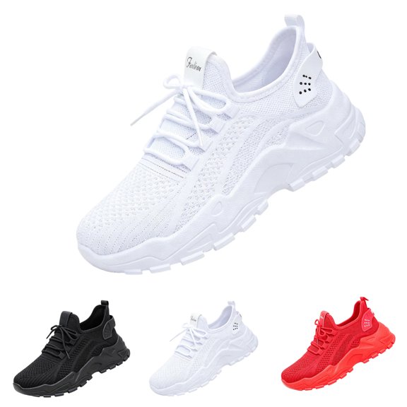 QWKLEAJ Women's Slip‑On Walking Sneakers, Lightweight Breathable Tennis Running Shoes, Non‑Slip Soft Sole Comfort Athletic Trainers for Gym Work Daily Wear White 8