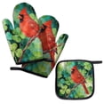 thumbnail image 2 of Happy Red Cardinal Welcome St Patrick's Day Lucky Shamrocks Clover Oven Mitts Set of 2 Wild Birds Lover Heat Resistant Cooking Gloves - 22001, 2 of 5